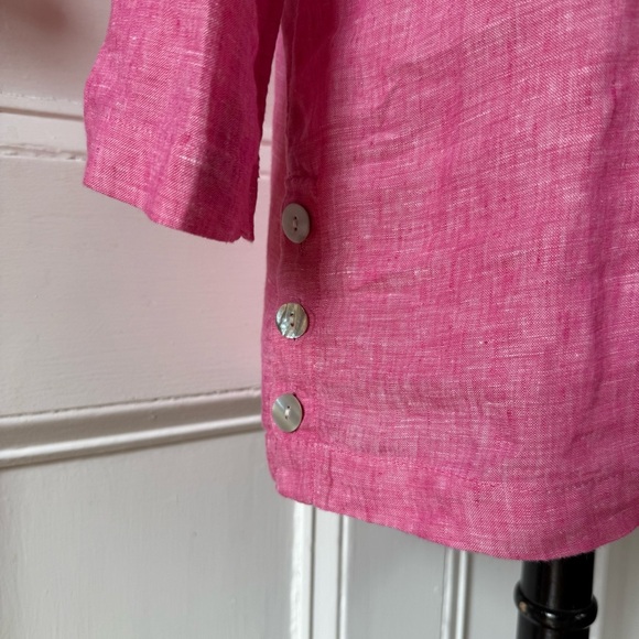Tahari Women’s 100% Linen Henley 3/4 Sleeve Pink Tunic w/ Side Vents Medium - Picture 3 of 15